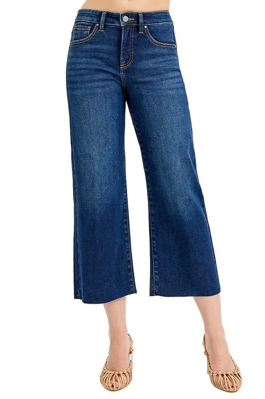 Dreamkue-Risen Women's High Rise Tummy Control Crop Wide Leg Jeans Flattering Stretch Denim