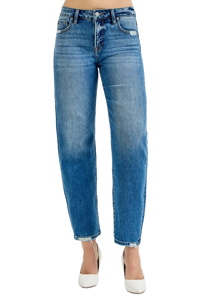 Risen High Rise Tummy Control Slim Barrel Ankle Jeans