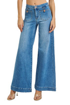 Dreamkue-Risen Women's Mid Rise Wide Leg Jeans with Front Patch Pockets