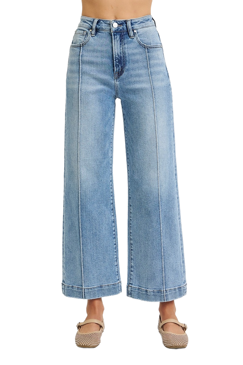Dreamkue-Risen Women's High Rise Crop Wide Leg Jeans Stretch Denim