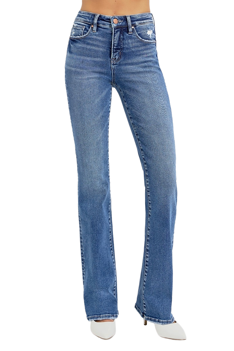 Dreamkue-Risen Women's Tummy Control High Rise Straight Leg Jeans Slimming Denim