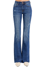 Risen Women's Distressed Mid Rise Flare Plus Jeans