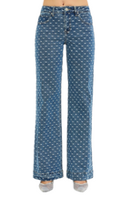 High Rise Wide Leg Bow Embroidered Jeans | Feminine Trendy Denim