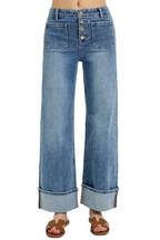 Dreamkue-Risen Women's High Rise Ankle Wide Leg Cuffed Jeans with Button Patch Pockets