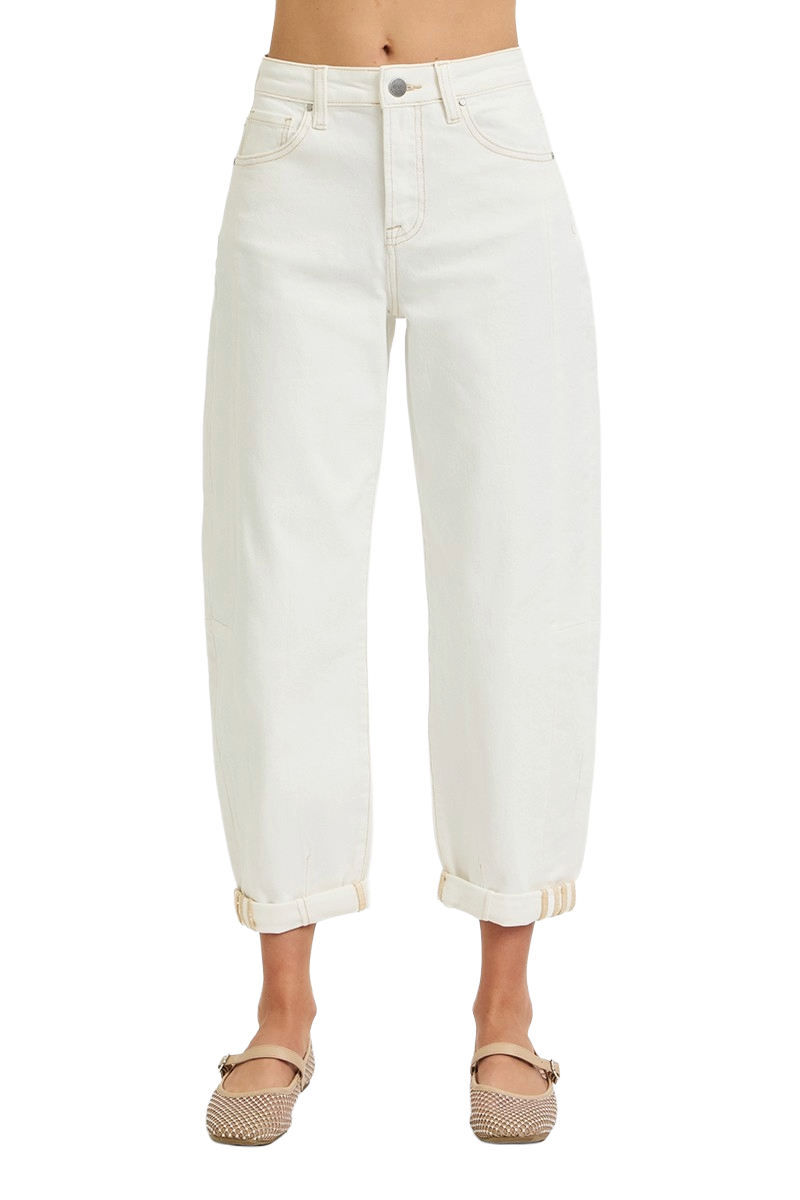 Risen Women's High Rise Barrel Cropped Plus Jeans