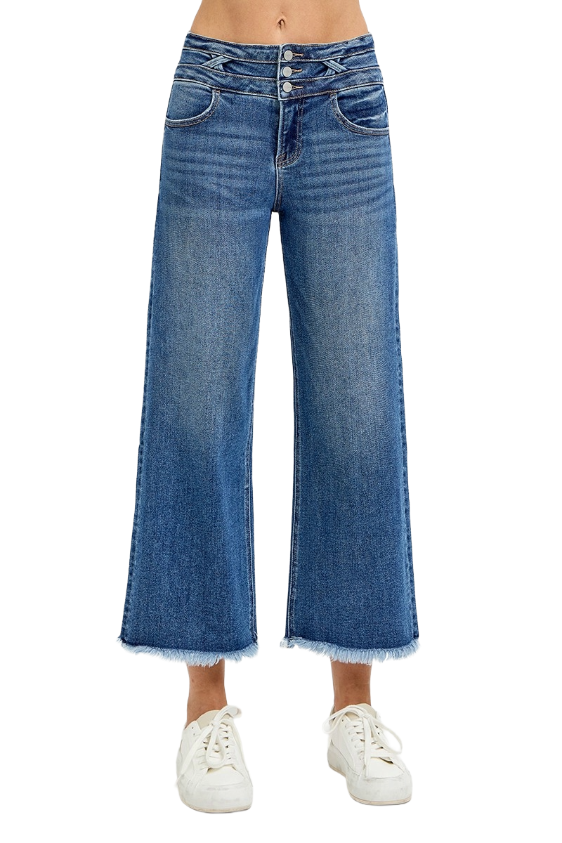 Dreamkue-Risen Women's High Rise Crop Wide Leg Jeans with Wide Waistband Detail Stretch Denim