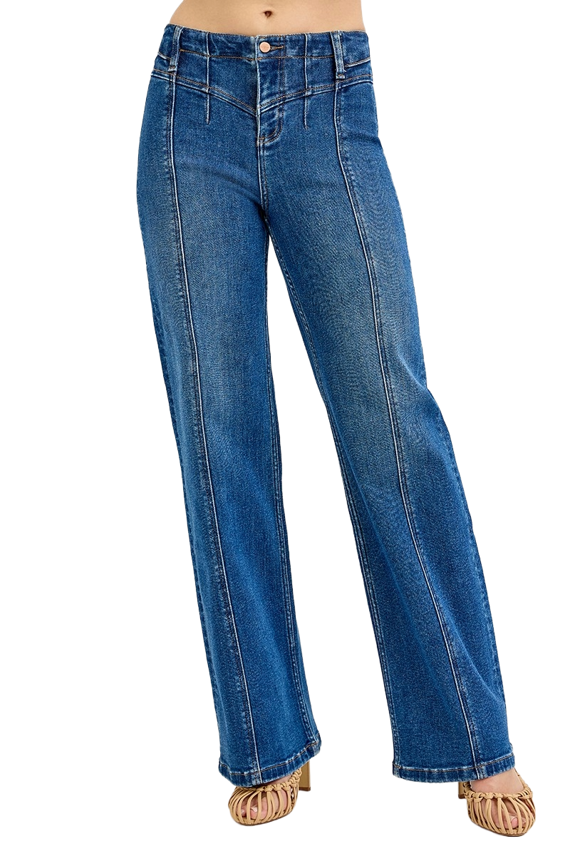 Dreamkue-Risen Women's High Rise Wide Leg Jeans with Front Seam Detail Vintage Wash