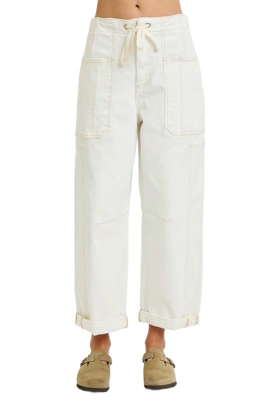 Dreamkue-Risen Women's High Rise Cropped Wide Barrel Jeans with Cargo Pockets