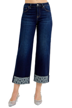 Dreamkue-Risen Women's Mid Rise Cropped Wide Leg Jeans with Printed Cuffs Stretch Denim