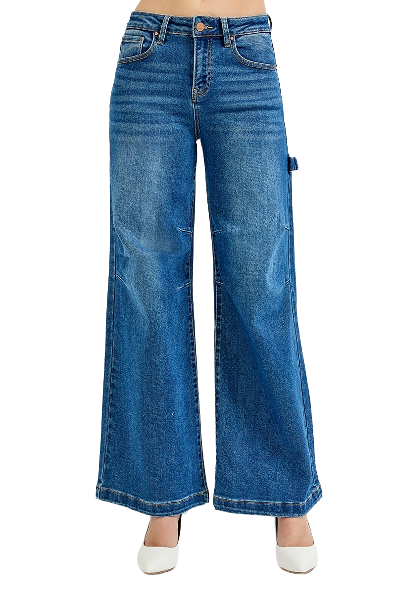 Dreamkue-Risen Women's High Rise Wide Leg Jeans with Patch Detail Stretch Denim Pants