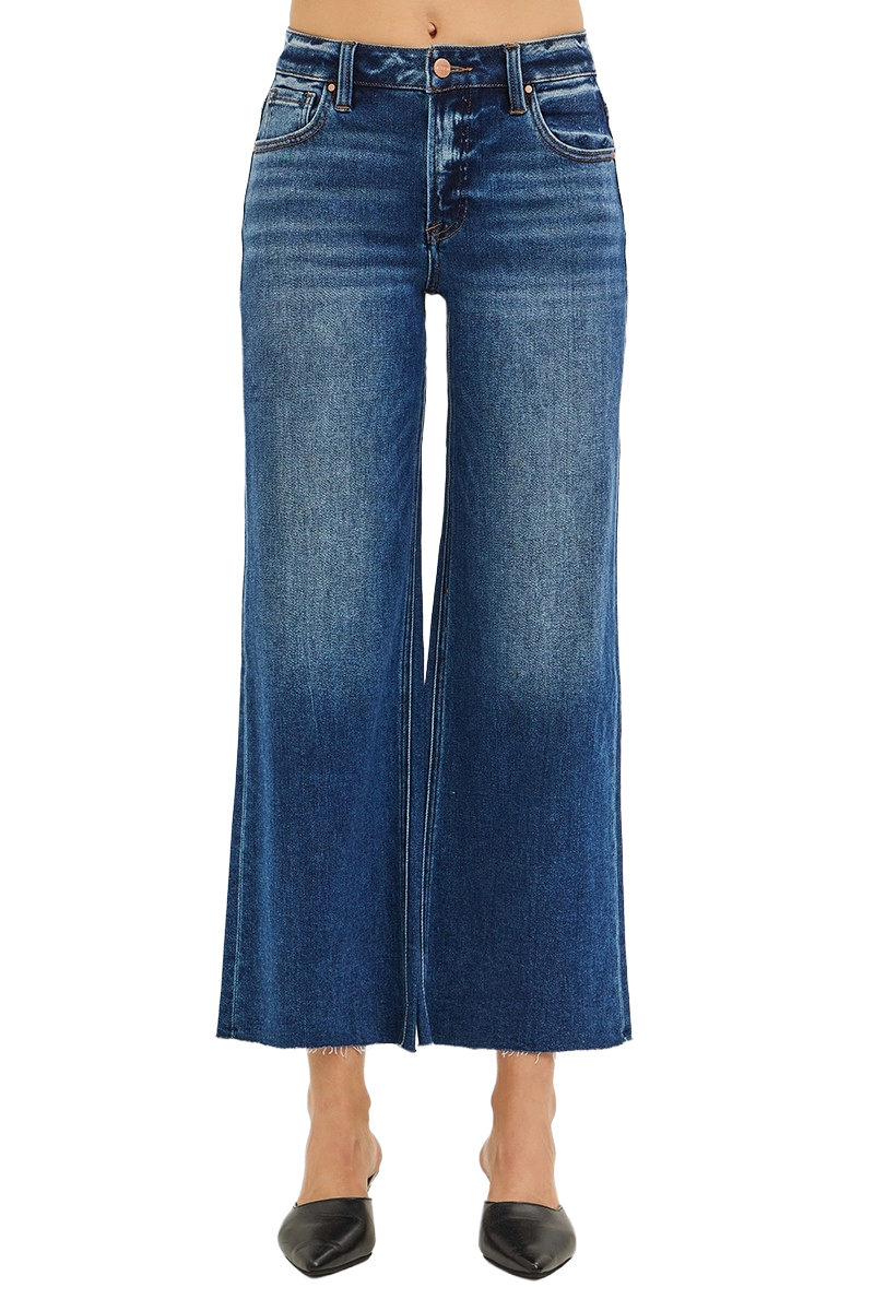 Mid Rise Crop Wide Leg Jeans with Raw Cut Hem | Casual Chic Denim