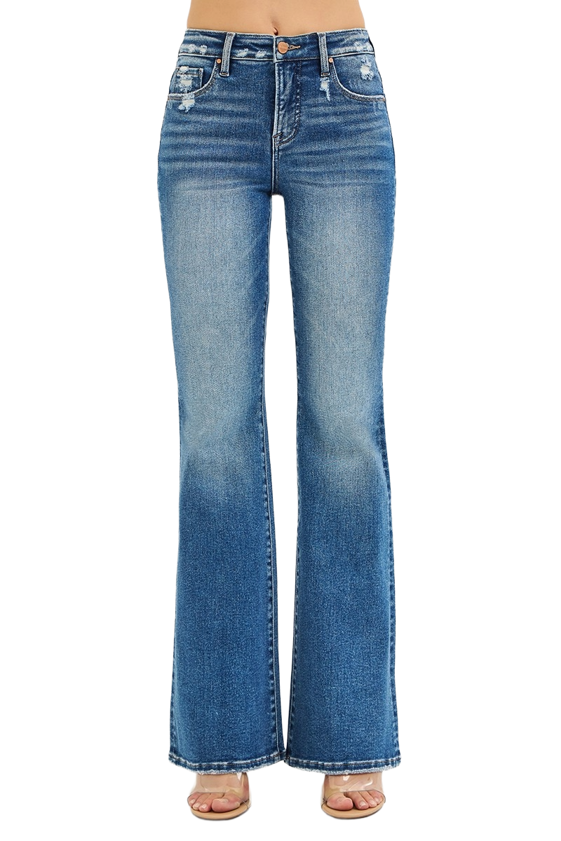 Tummy Control High Rise Flare Jeans | Flattering Retro Style