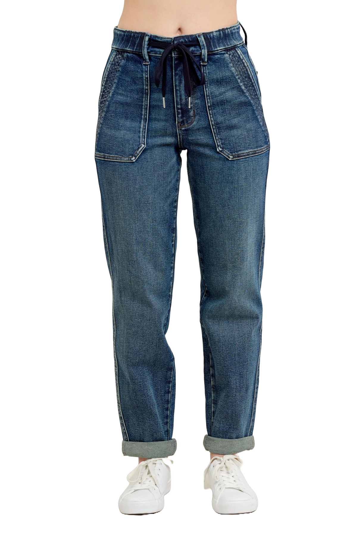 Judy Blue Women's High Waist Vintage Wash Drawstring Jeans