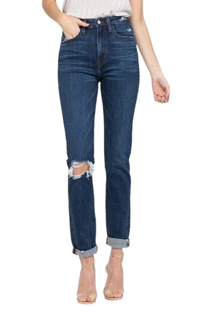 Vervet By Flying Monkey Distressed Roll Up Stretch Mom Jeans