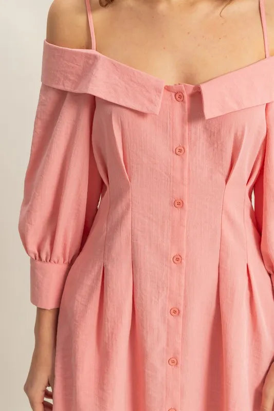 HYFVE Button Down Spaghetti Strap Mini Dress with Pockets