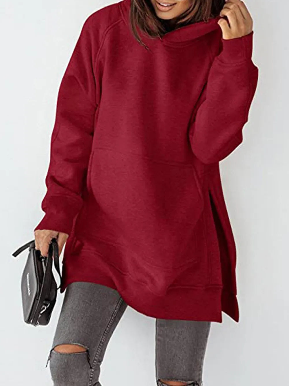Slit Pocketed Raglan Sleeve Hoodie – Cozy, Casual & Versatile