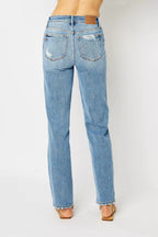 Judy Blue High Waist Heavy Destroy Straight Jeans – Edgy Denim Style