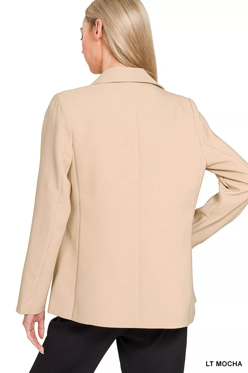 Zenana Open Front Blazer – Nude Beige Minimalist Structured Jacket