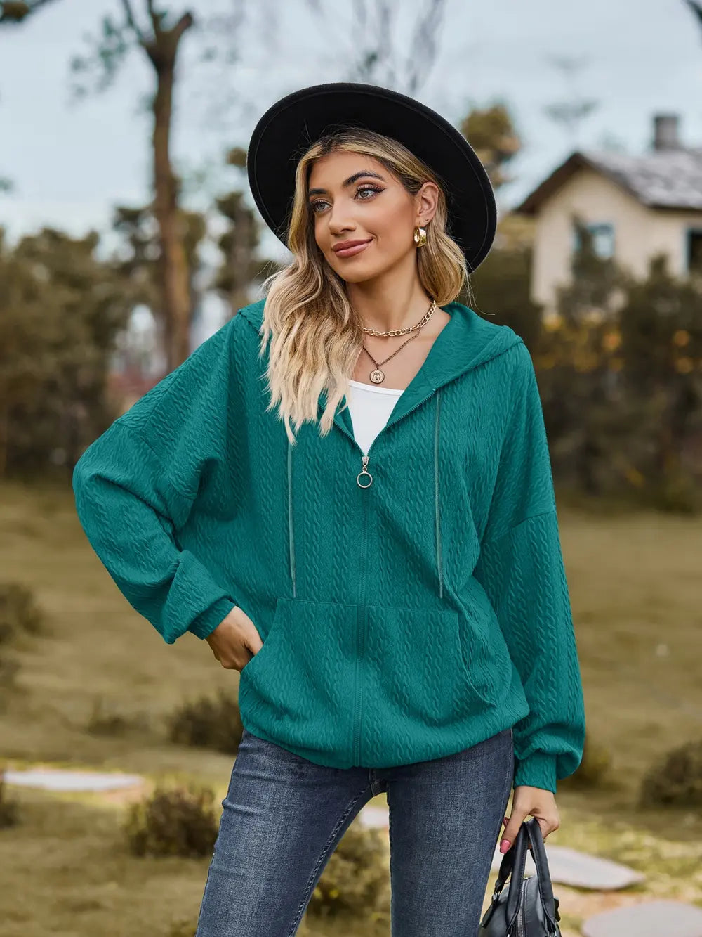 Zip Up Drawstring Long Sleeve Hooded Jacket – Casual Lightweight Layer