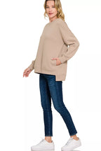 Zenana Fleece Hi-Low Boyfriend Sweatshirt with Pockets