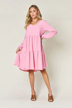 V-Neck Balloon Sleeve Tiered Dress – Flowy, Chic & With Pockets