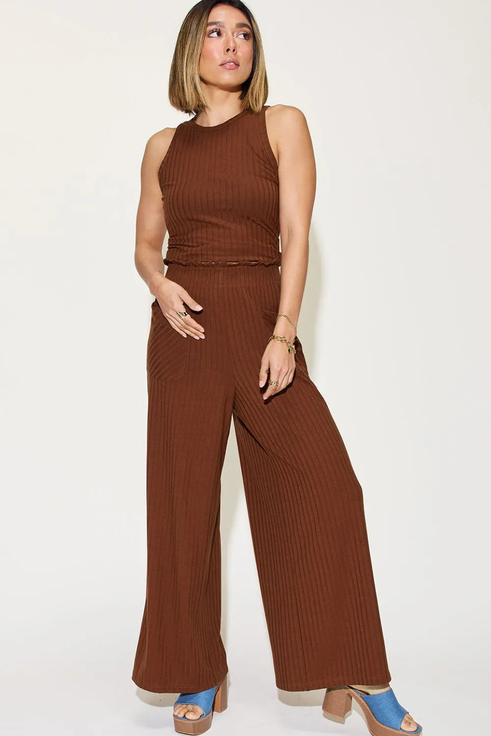 Ribbed Tank & Wide Leg Pants Set – Chic, Comfy & Effortless