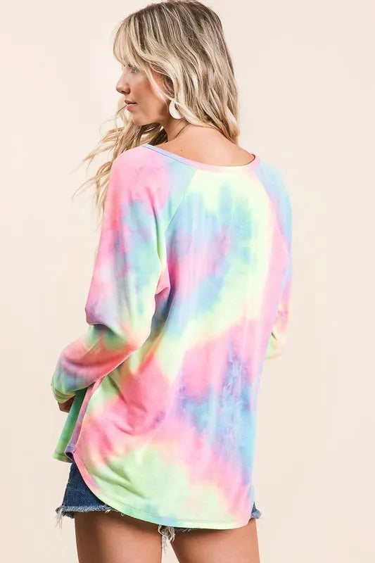BiBi Tie Dye Long Sleeve Terry T-Shirt – Casual Colorful Style