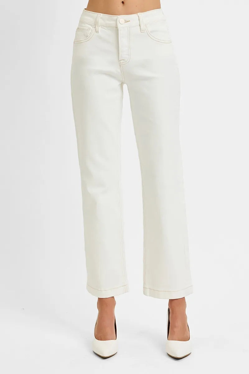 Tummy Control Mid Rise Ankle Straight Jeans | Sleek Everyday Fit