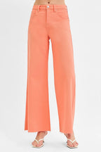 Coral Pink Wide Leg Jeans – High Waist Stretch Denim