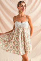 Romantic Floral Cami Dress with Lace Trim & Tiered Ruffle Skirt