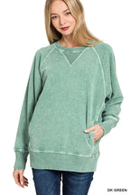Zenana Halo Snow Washed French Terry Round Neck Sweatshirt