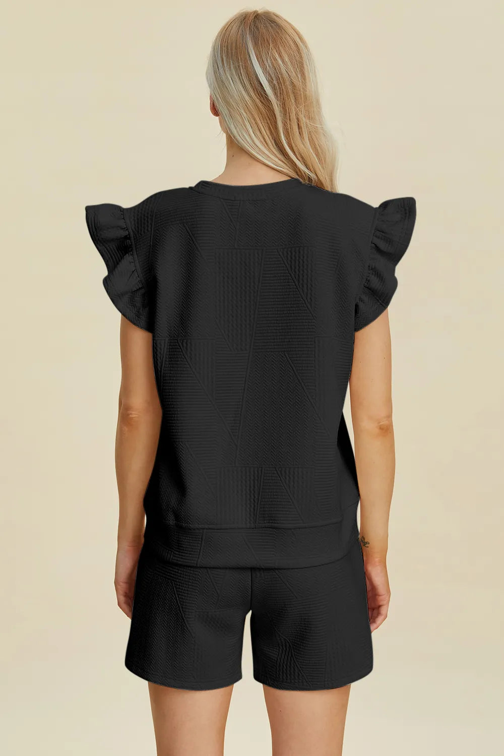 Textured Ruffle Sleeve Top & Shorts Set – Cute, Comfy & Stylish