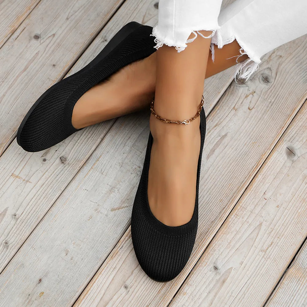 Round Toe Knit Ballet Flats – Comfortable Everyday Slip-Ons