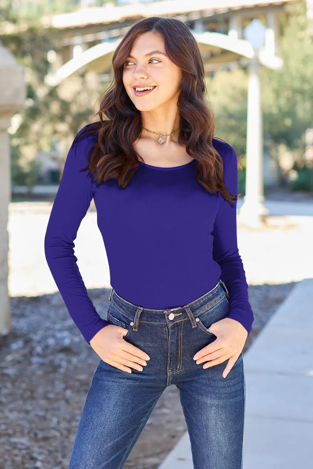 Round Neck Long Sleeve Bodysuit – Sleek, Stretchy & Stylish