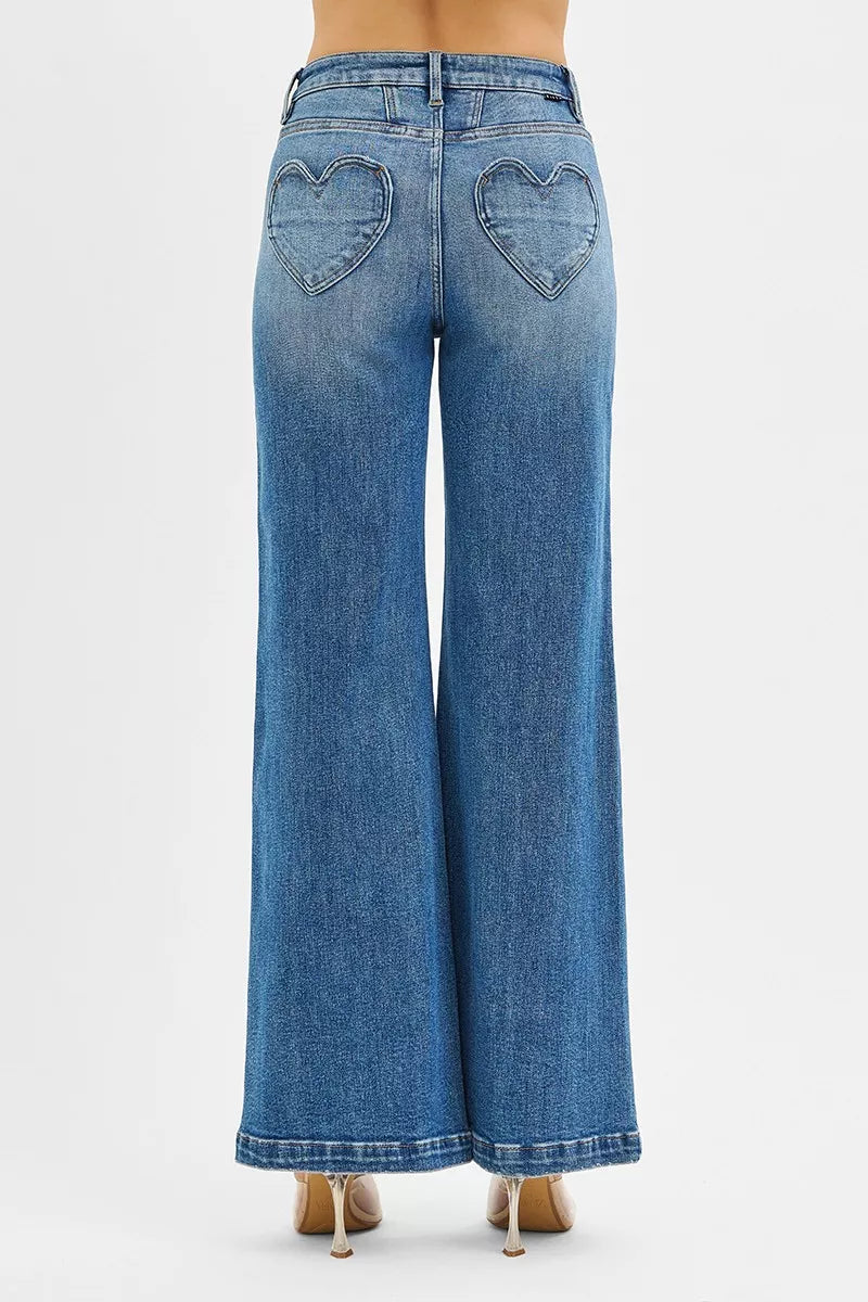 Risen High Rise Wide Leg Jeans