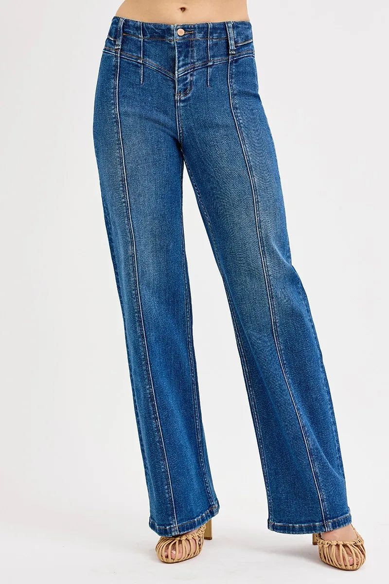 Dreamkue-Risen Women's High Rise Wide Leg Jeans with Front Seam Detail Vintage Wash