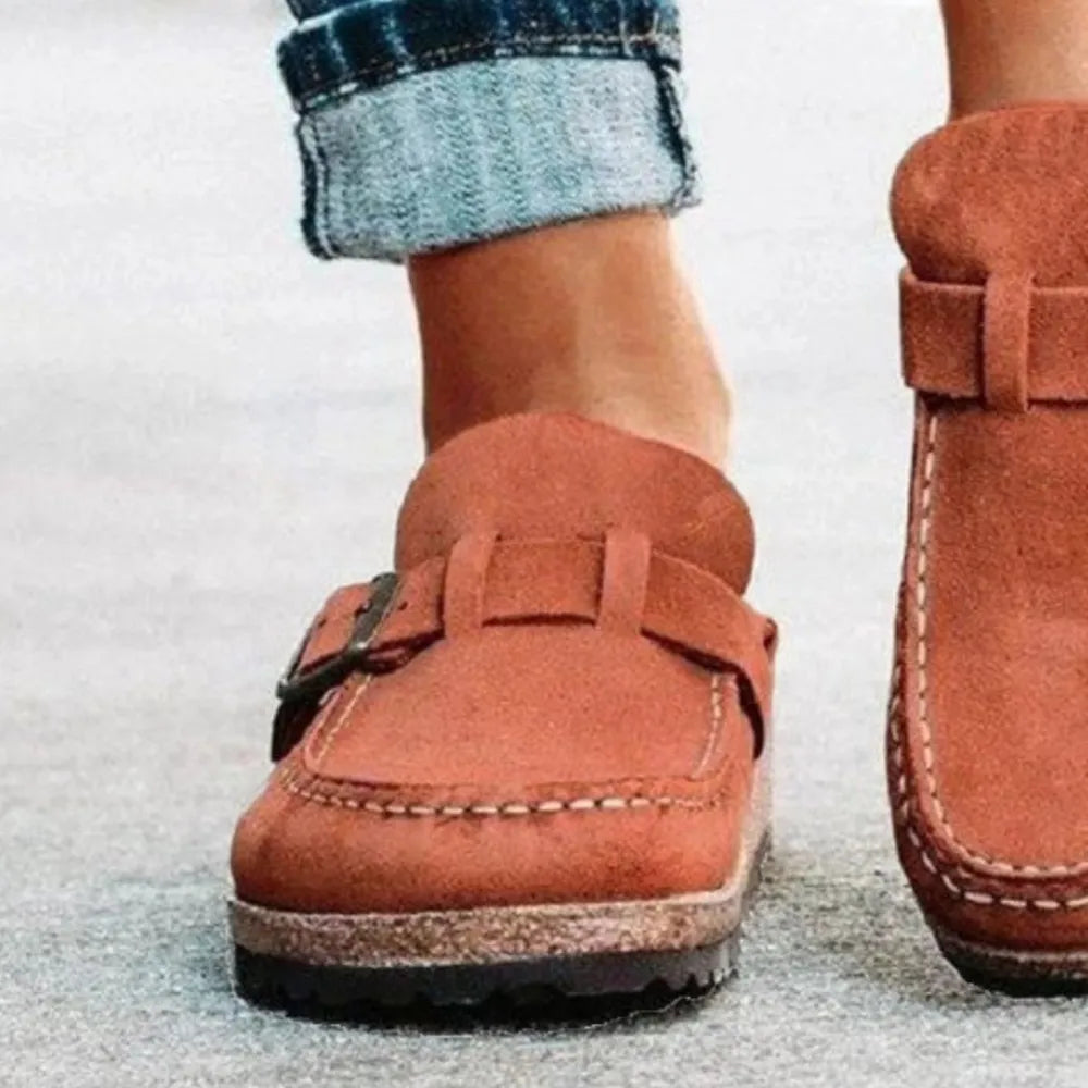 Round Toe Low Heel Buckle Loafers – Classic Comfortable Style