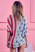 American Flag Cocoon Knit Cardigan – Patriotic & Cozy Layering Piece