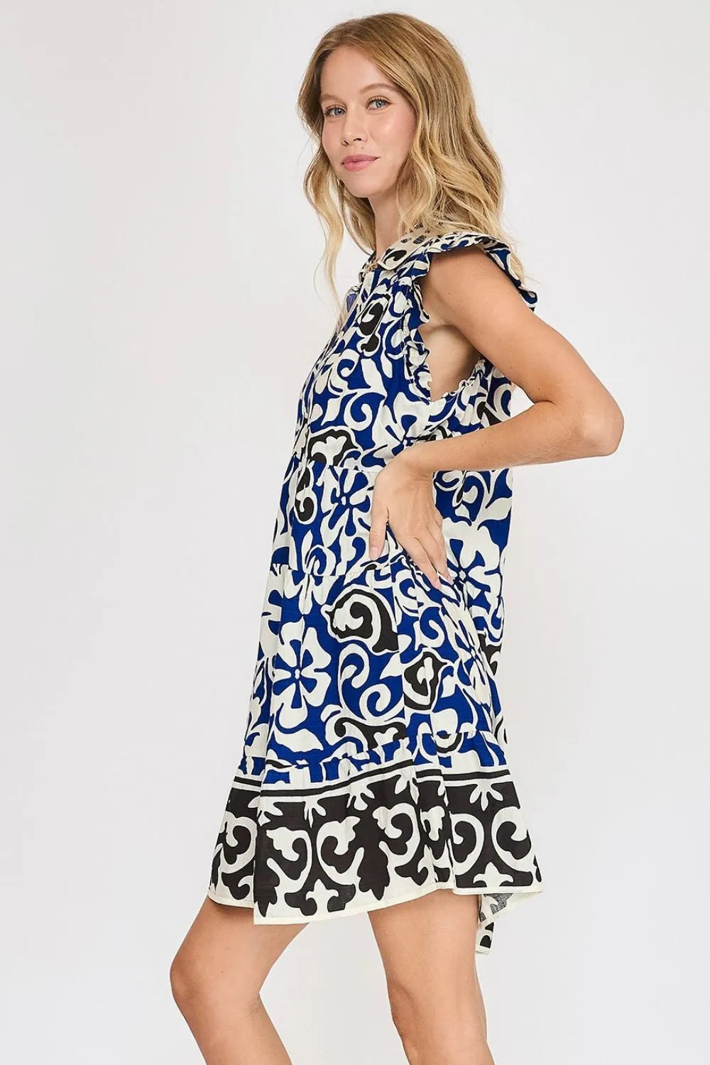 Umgee Floral Ruffled Cap Sleeve Tiered Dress