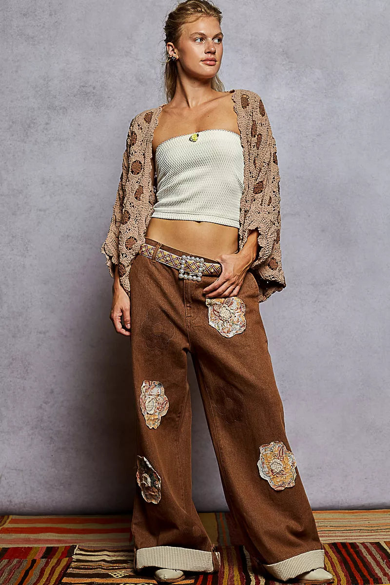 Chenille V-Neck Floral Cardigan
