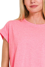 Zenana Round Neck Folded Short Sleeve T-Shirt – Soft, Casual Everyday Basic