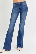 Risen Women's Distressed Mid Rise Flare Plus Jeans