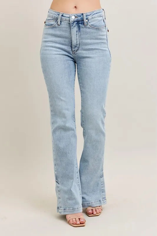 Judy Blue Women's High Waist Tummy Control Vintage Wash Slim Bootcut Jeans.