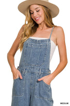 Medium Washed Wide Leg Denim Overalls | Women’s Retro Casual Jeans