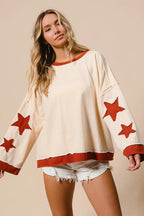 Oversized Cream Sweatshirt with Red Star Graphics – Casual Streetwear