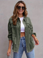 Distressed Drop Shoulder Denim Jacket – Casual Oversized Style