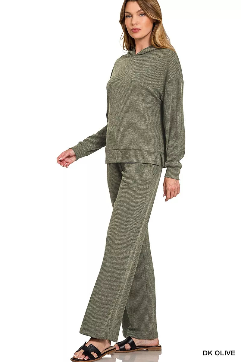 Ribbed Long Sleeve Hoodie – Cozy Textured Casual Streetwear