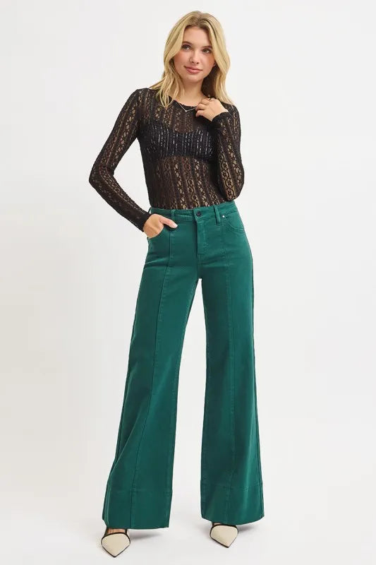 Tummy Control Mid Rise Wide Leg Jeans – Stylish Flattering Fit