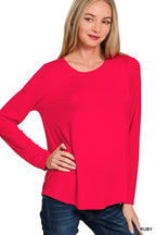 Flowy Round Hem Rayon Long Sleeve Top | Casual Women’s Fashion