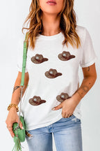 Sequin Hat Round Neck Short Sleeve T-Shirt – Festive Holiday Style